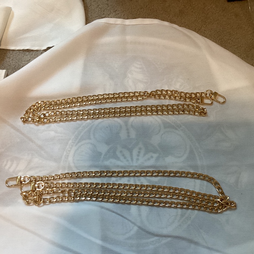 Gold purse chains 46 inches secure attachment clips shiny golden